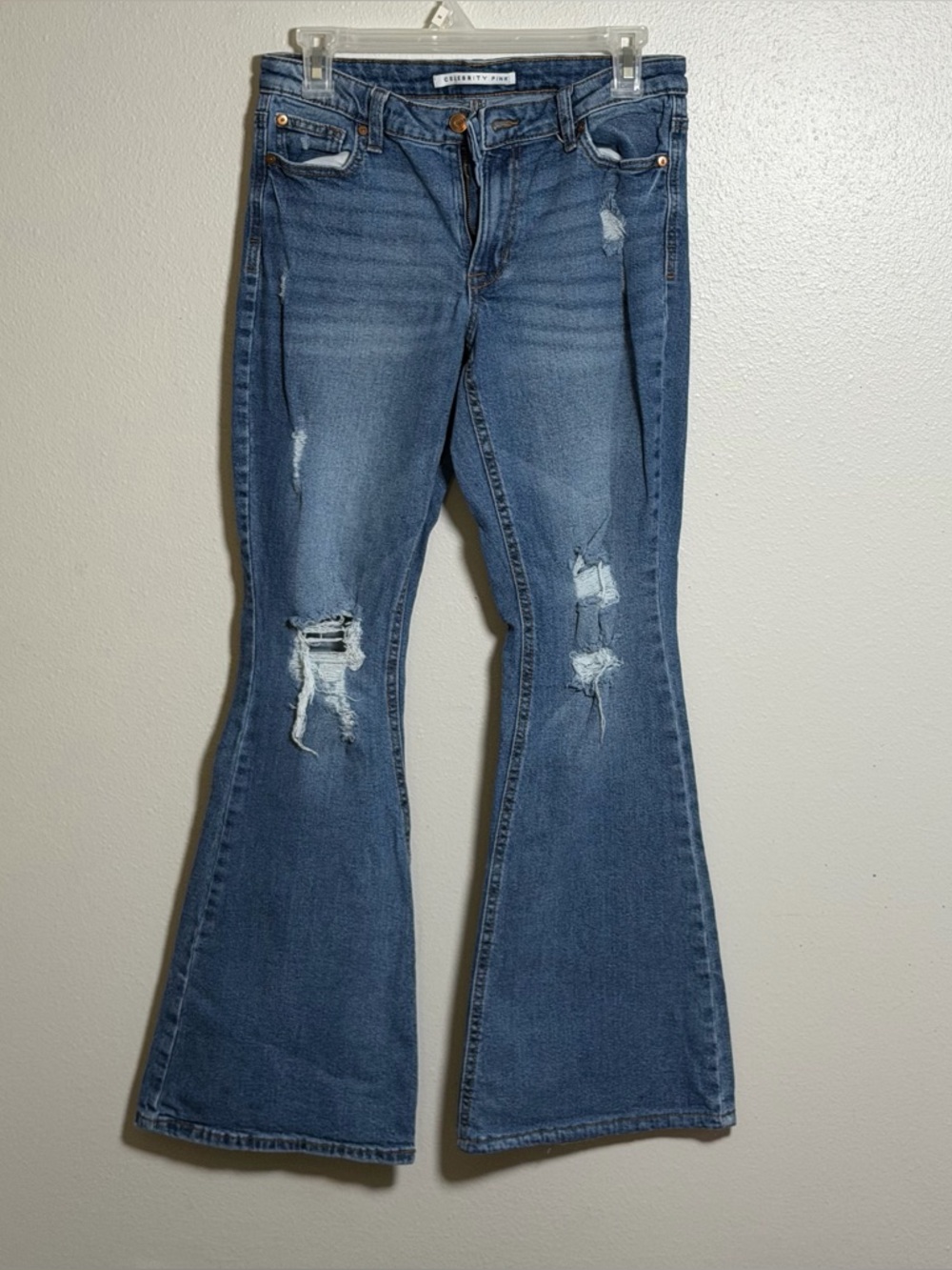Celebrity Pink Women Boot Leg Denim Blue Distressed Flare Jeans size 5/27